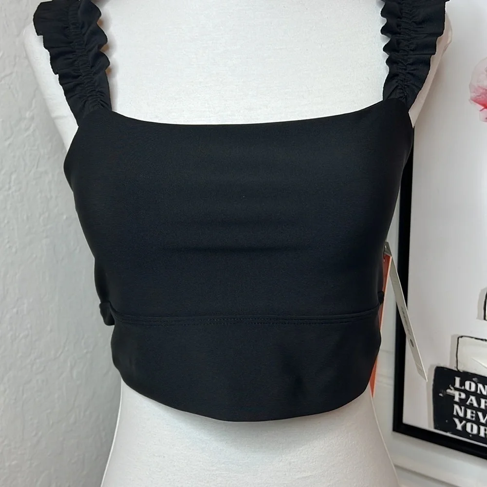 NWT Aqua Athletic Black Ruffle Bra Size S
